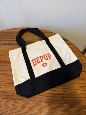 Depop Canvas Tote Bag in White and Black with Red Logo large brand new